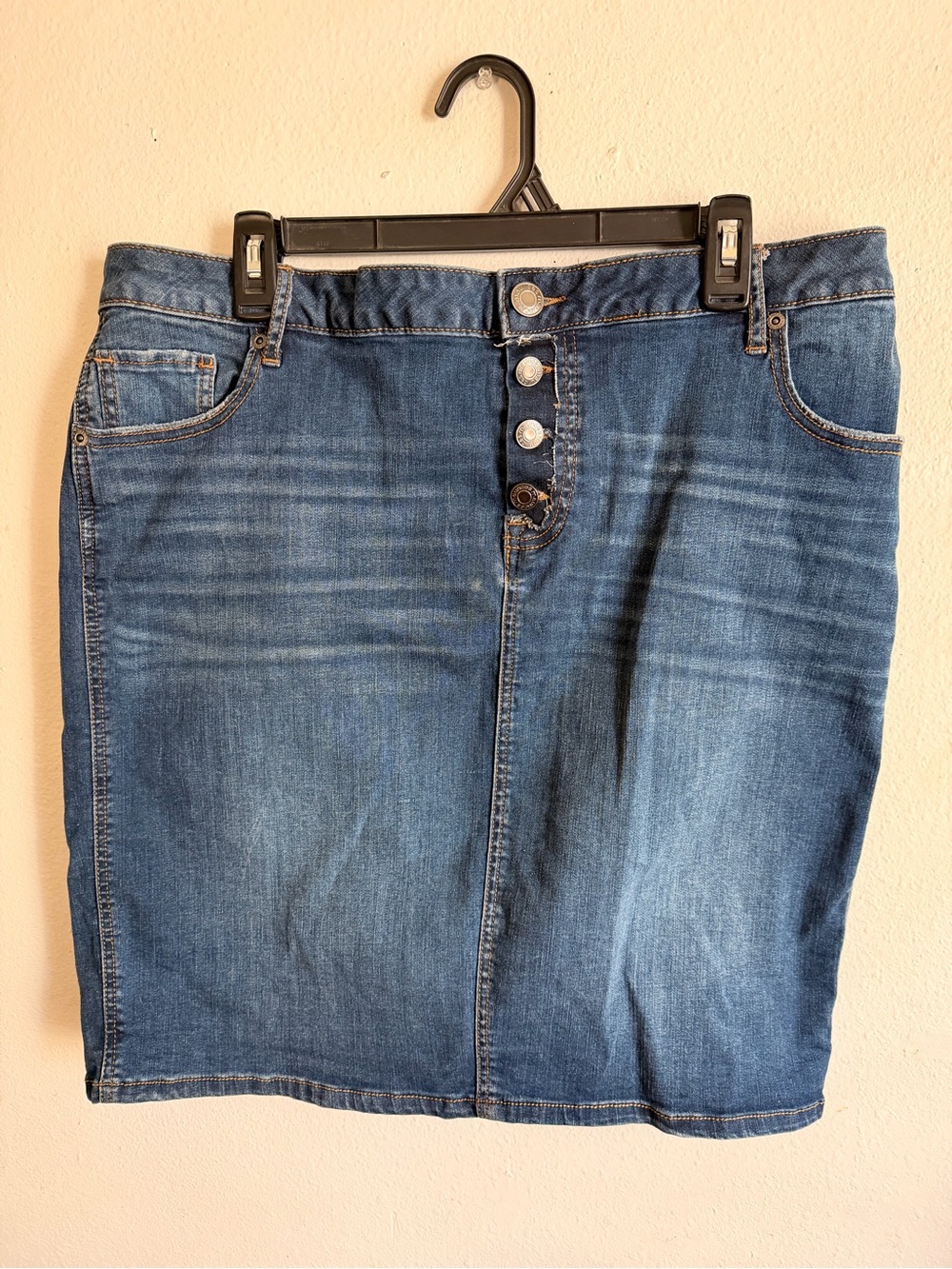 Maurices Medium Blue Denim Pencil Skirt with Button Front